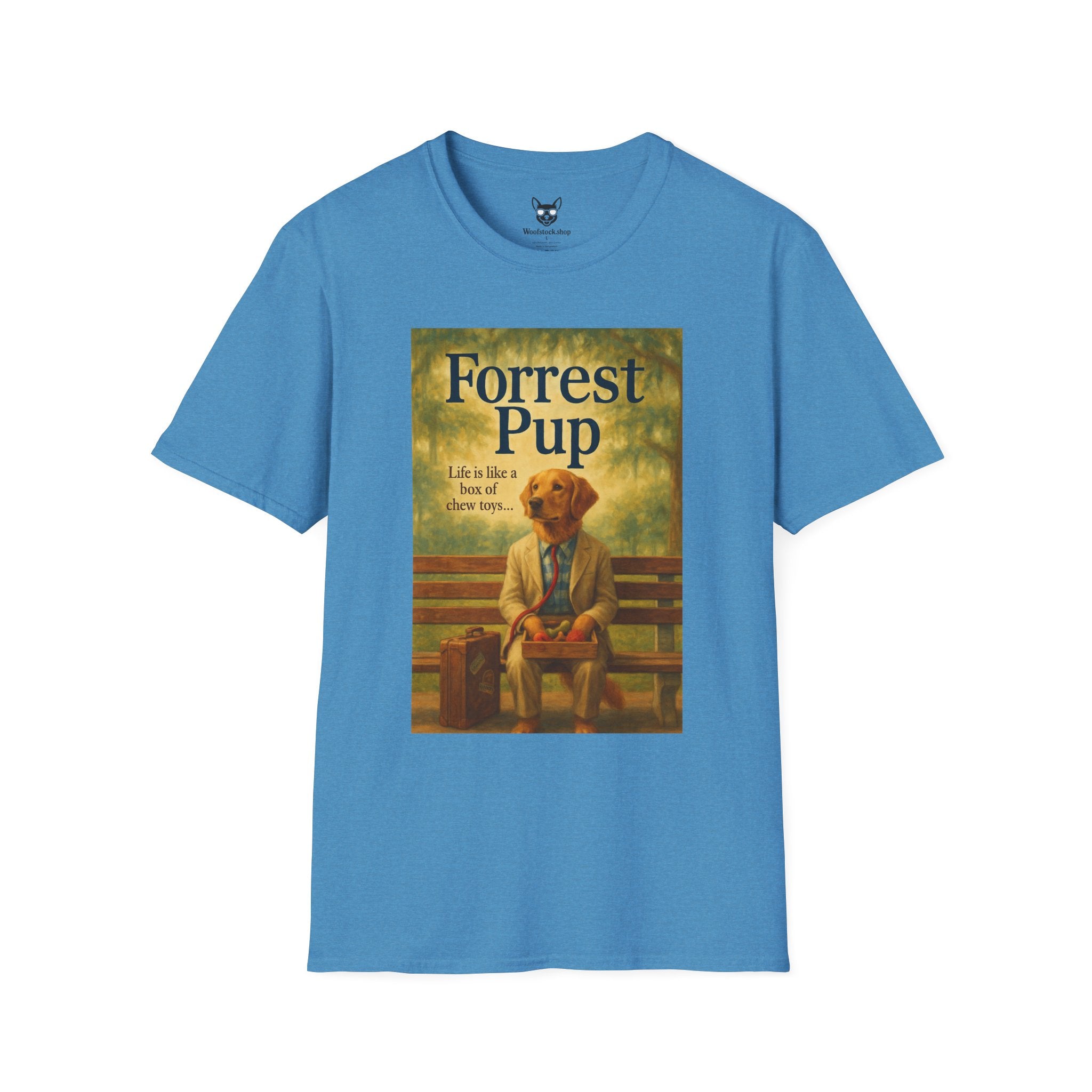 Forrest Gump Movie Poster Dog Parody Unisex Softstyle T-Shirt -- Funny Dog Movie Tee for Film and Dog Lovers
